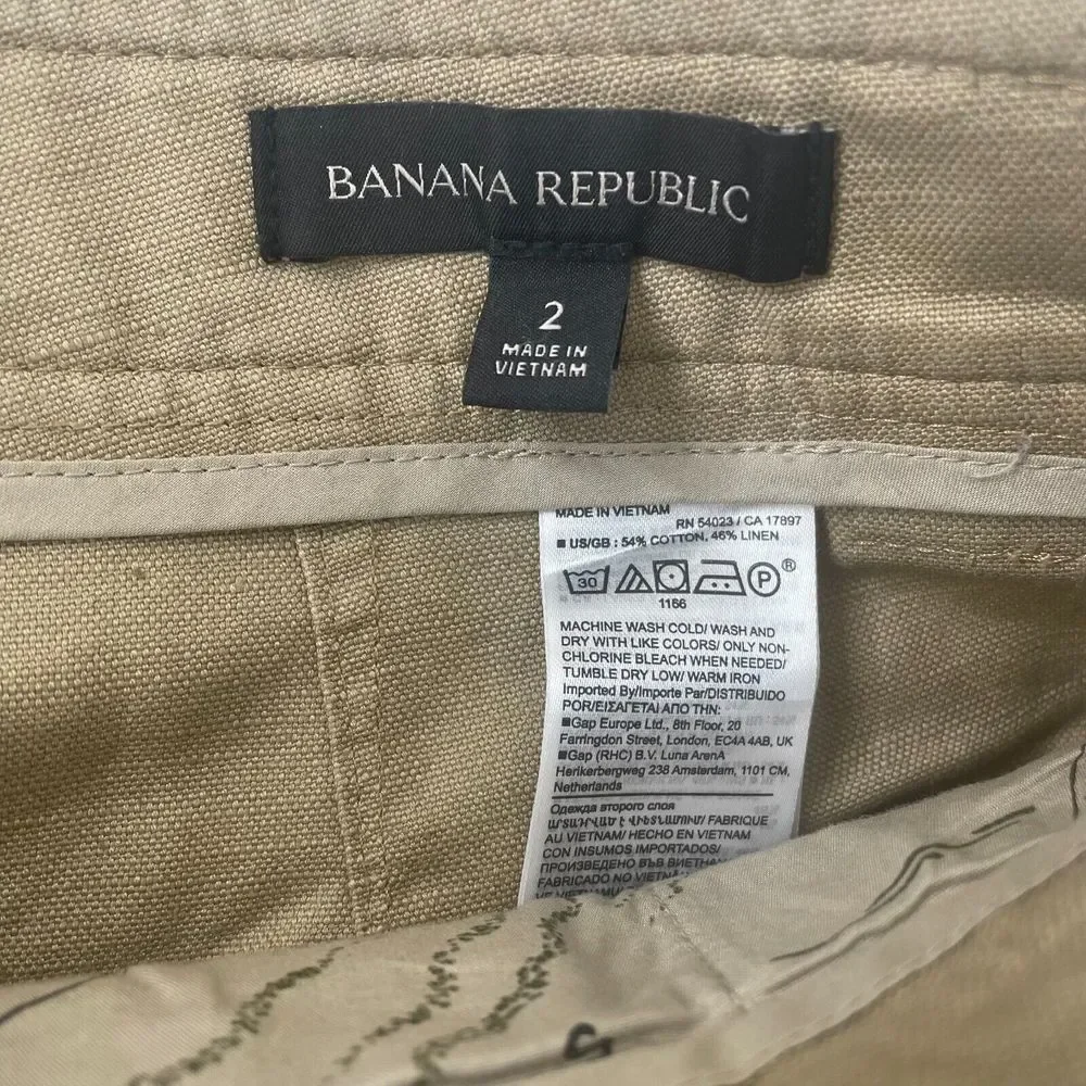Banana Republic Cropped Wide Leg Pants 2 Beige Linen Blend Pleated Trousers NWOT